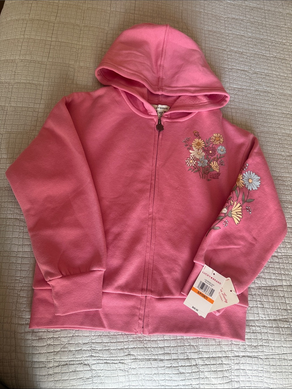 Lucky Brand Girls' Pink Floral Zip Hoodie